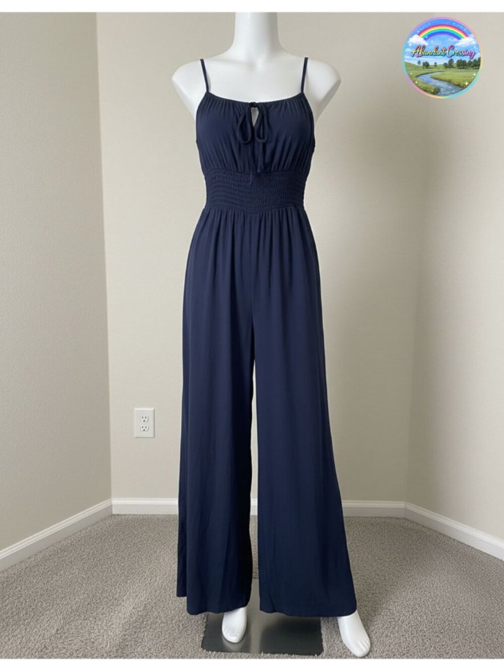 Womens Spaghetti Strap Wide Leg Jumpsuit with Pockets One Piece